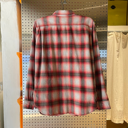 Faded Red-Grey Plaid Flannel Shirt