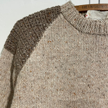 Elbow Patch Hand Knit Sweater Beige