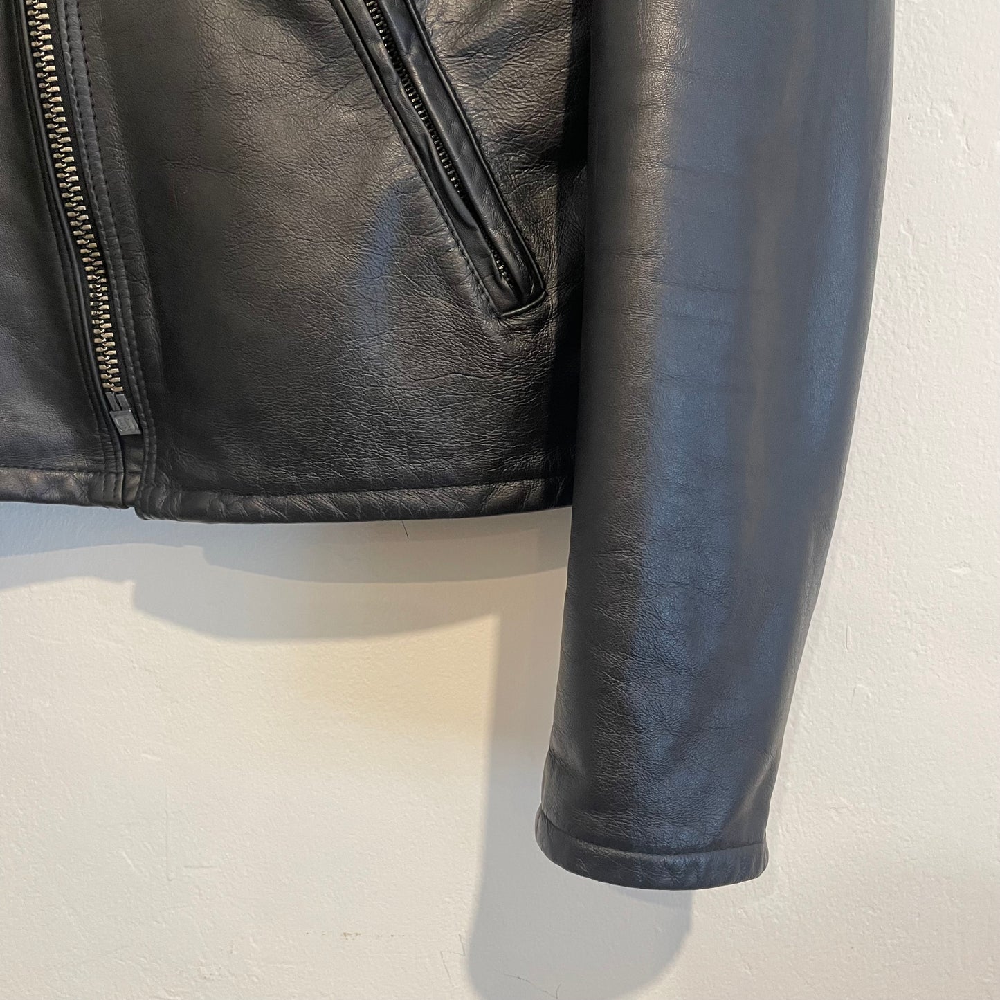 Classic Rider Leather Jacket Black Broken Zipper