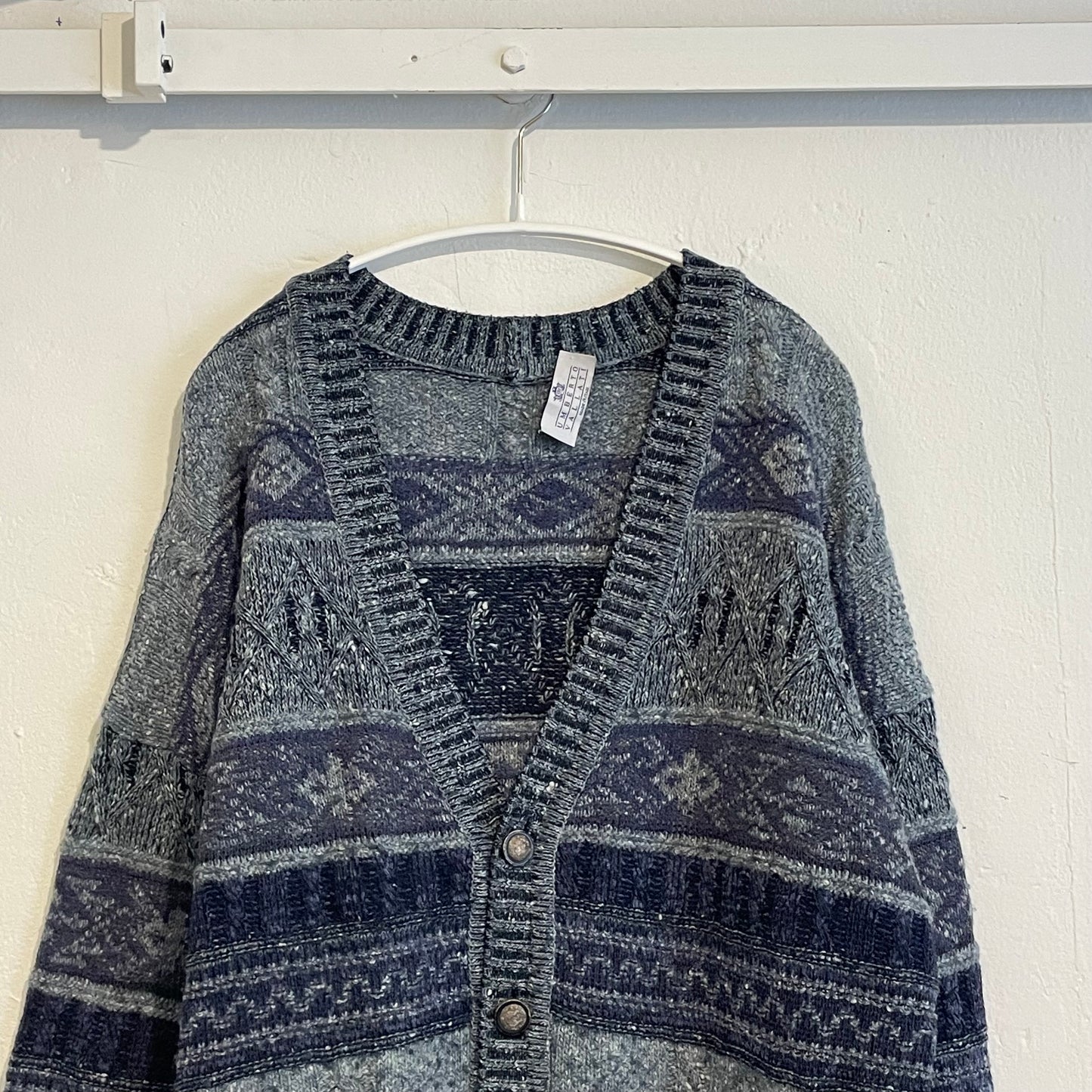 Fair Isle Wool Cardigan Gray