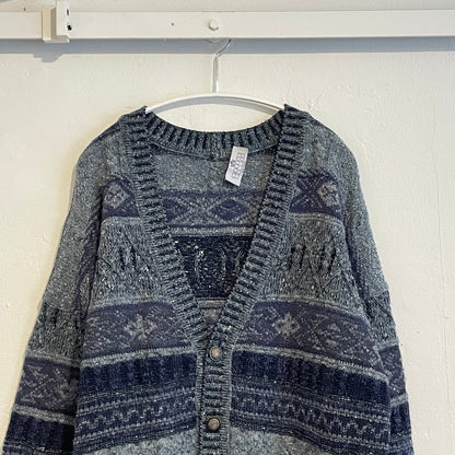 Fair Isle Wool Cardigan Gray