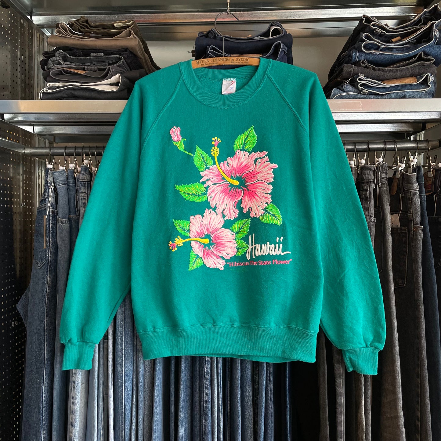 Hawaii Sweatshirt Hibiscus Green Tubular Raglan