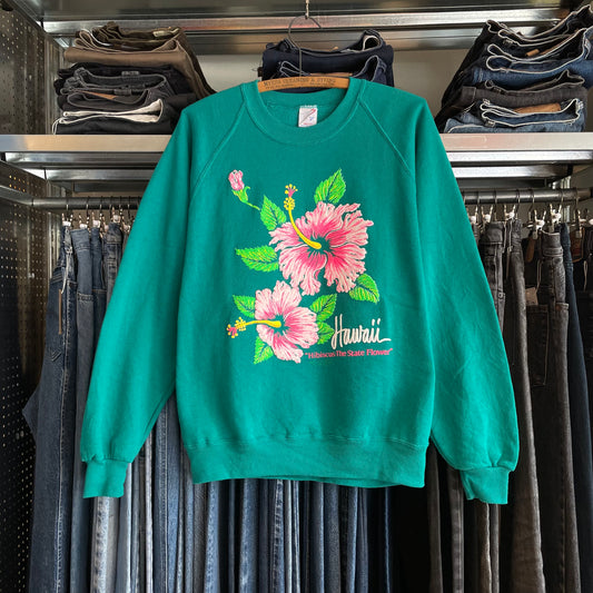 Hawaii Sweatshirt Hibiscus Green Tubular Raglan