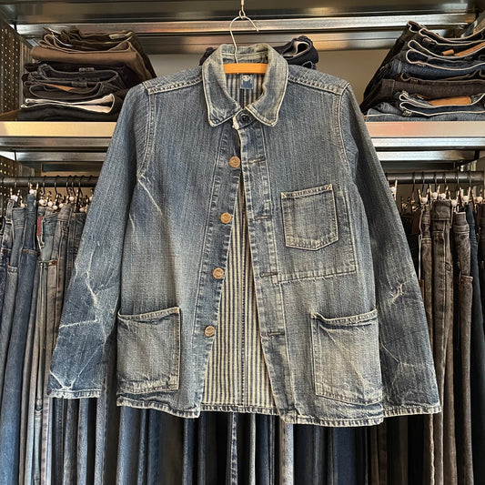 Work Jacket Denim Faded Washed Distressed