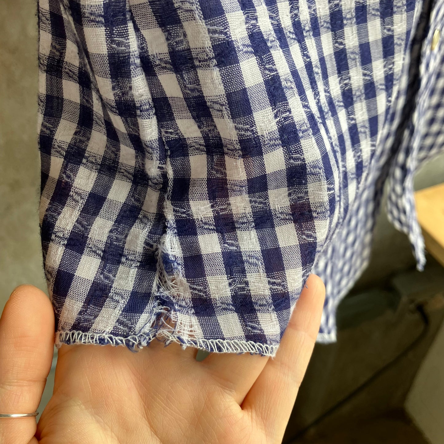 Check Western Short Sleeve Shirt Blue