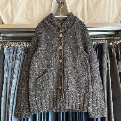 Handknit Wool Cardigan Gray Speckled