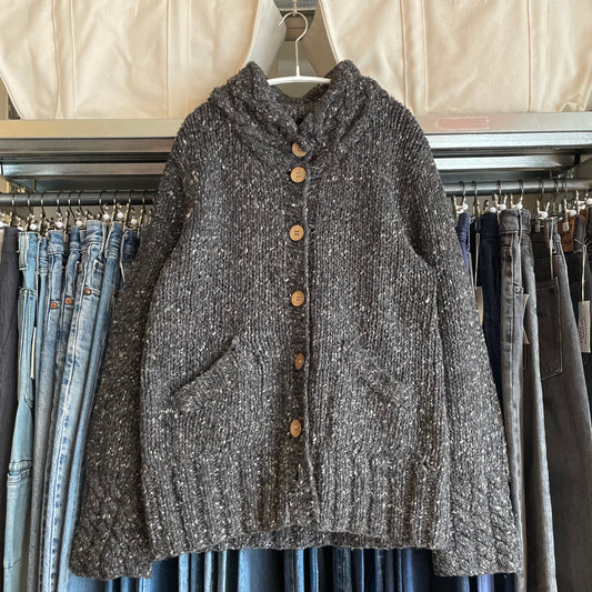 Handknit Wool Cardigan Gray Speckled
