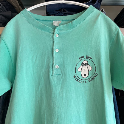 Poi Dog Cartoon Henley Tee Aqua 3-Button