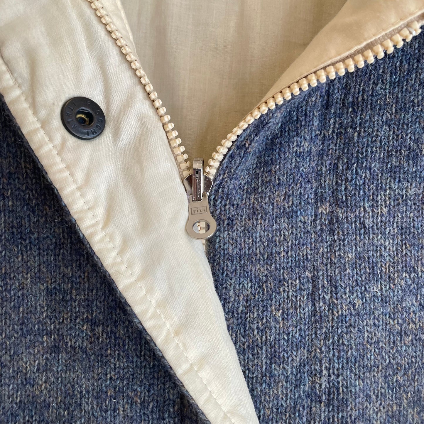 Striped Wool Blend Jacket Blue Beige riri zip