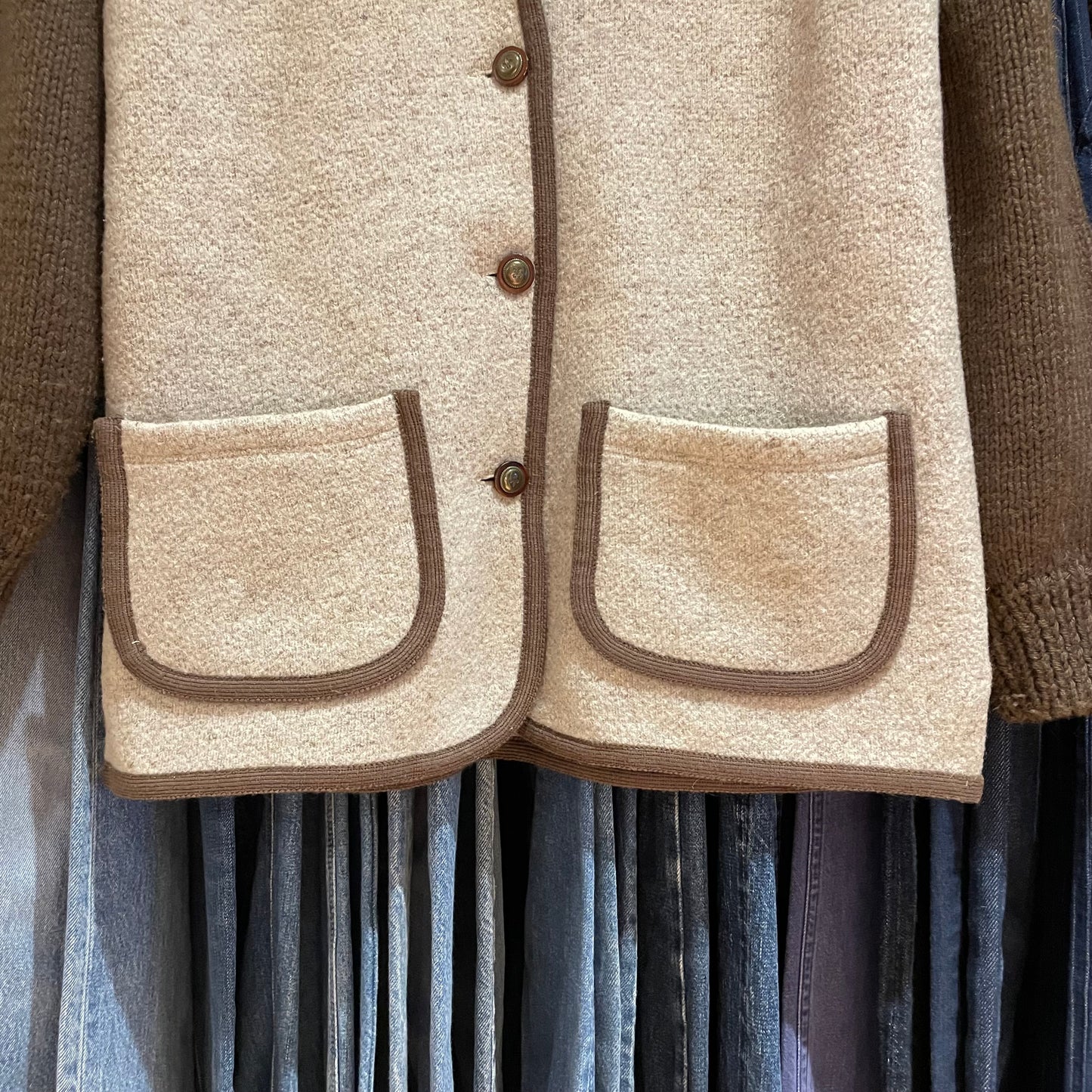 Contrast Knit Button Cardigan Beige