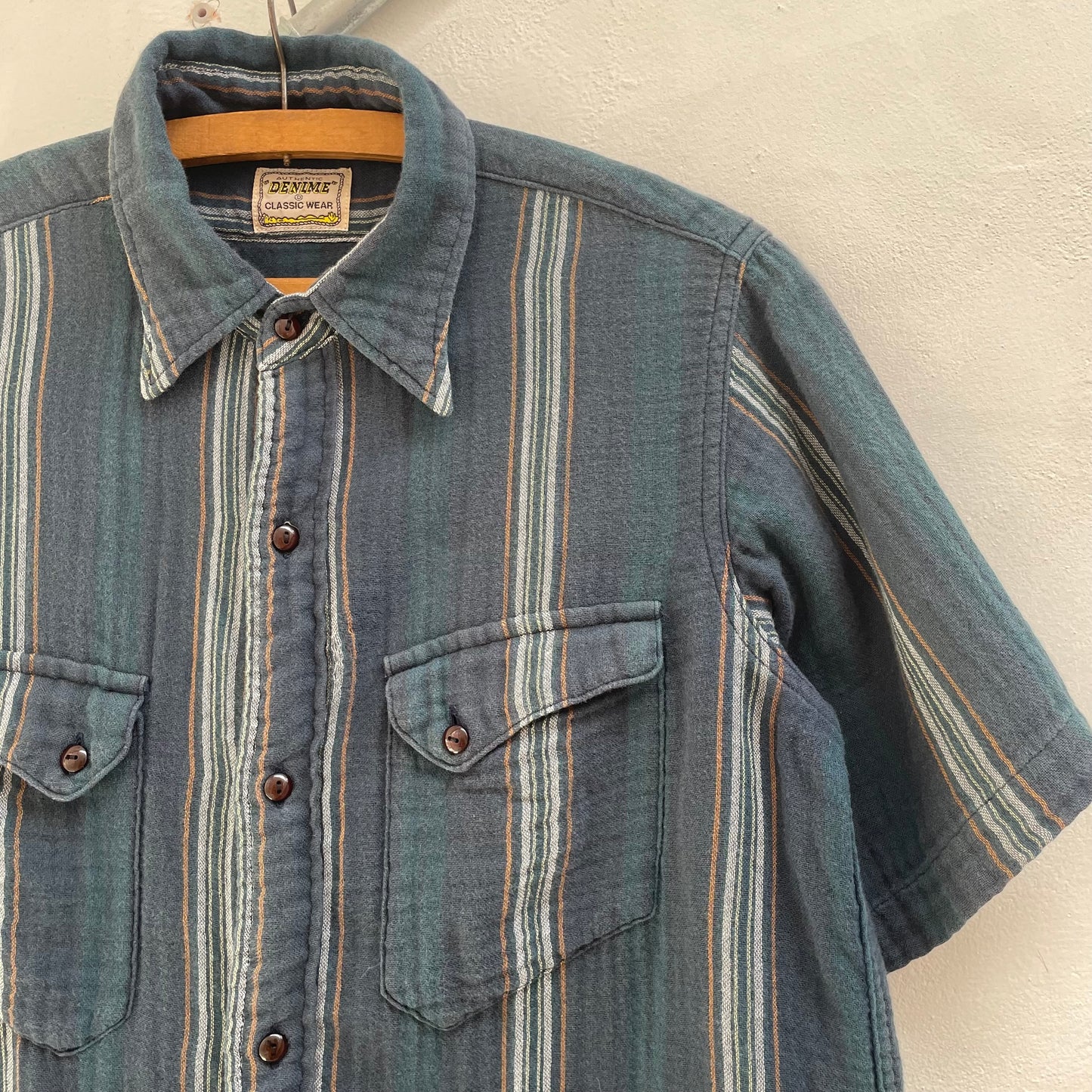 Gauze Stripe Short Sleeve Shirt Navy