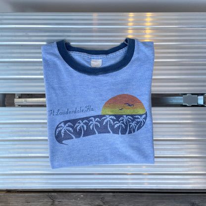 Ft. Lauderdale Florida Palm Sunset Souvenir Ringer Tee