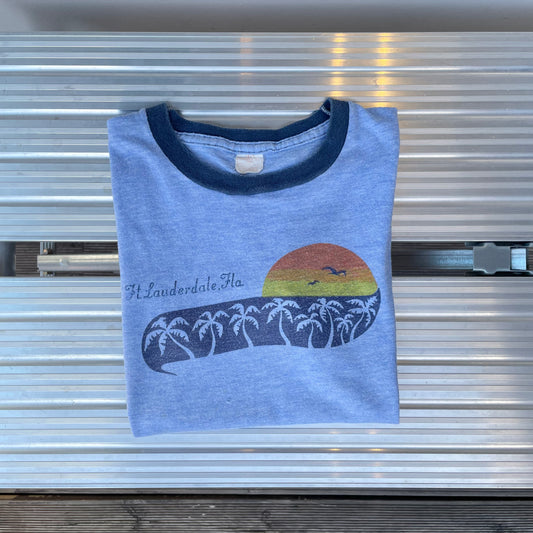 Ft. Lauderdale Florida Palm Sunset Souvenir Ringer Tee