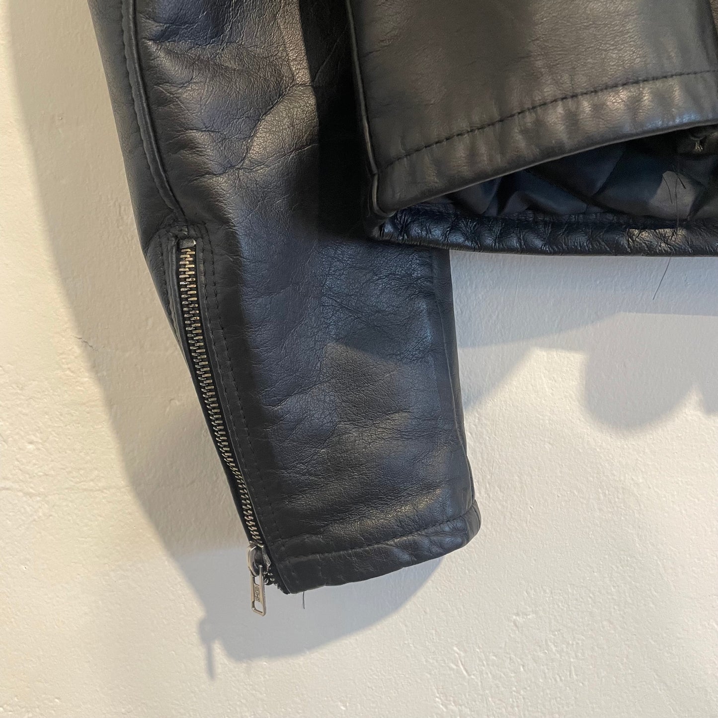 Classic Rider Leather Jacket Black Broken Zipper