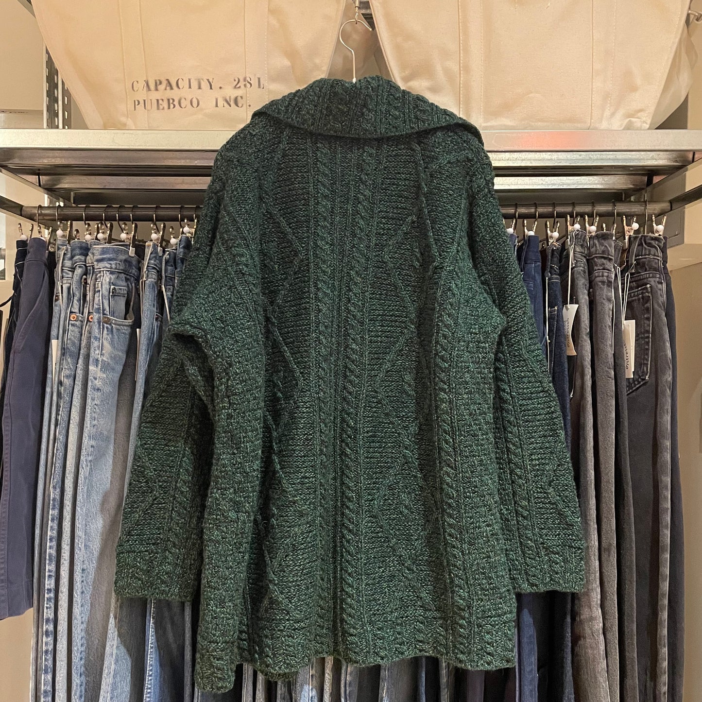 Cable Knit Wool Cardigan Green