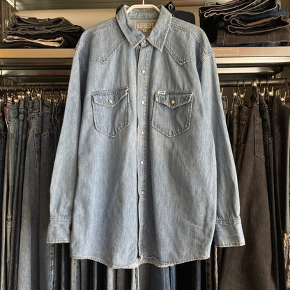 Snap Western Denim Shirt Blue