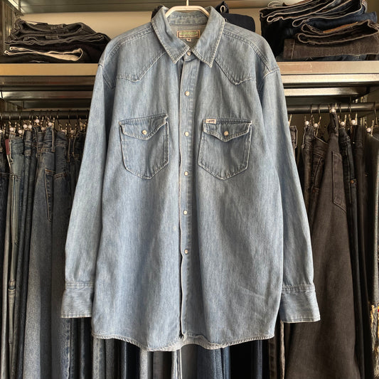 Snap Western Denim Shirt Blue