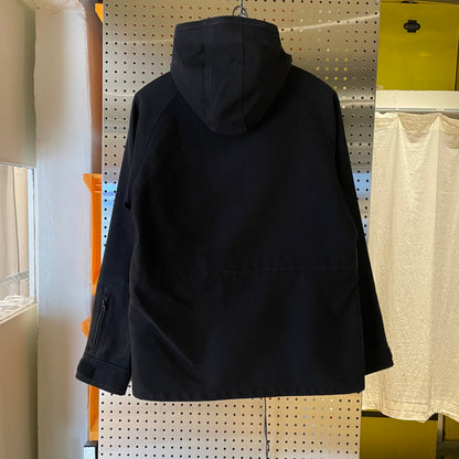 Black Cotton-Wool Hooded Utility Jacket
