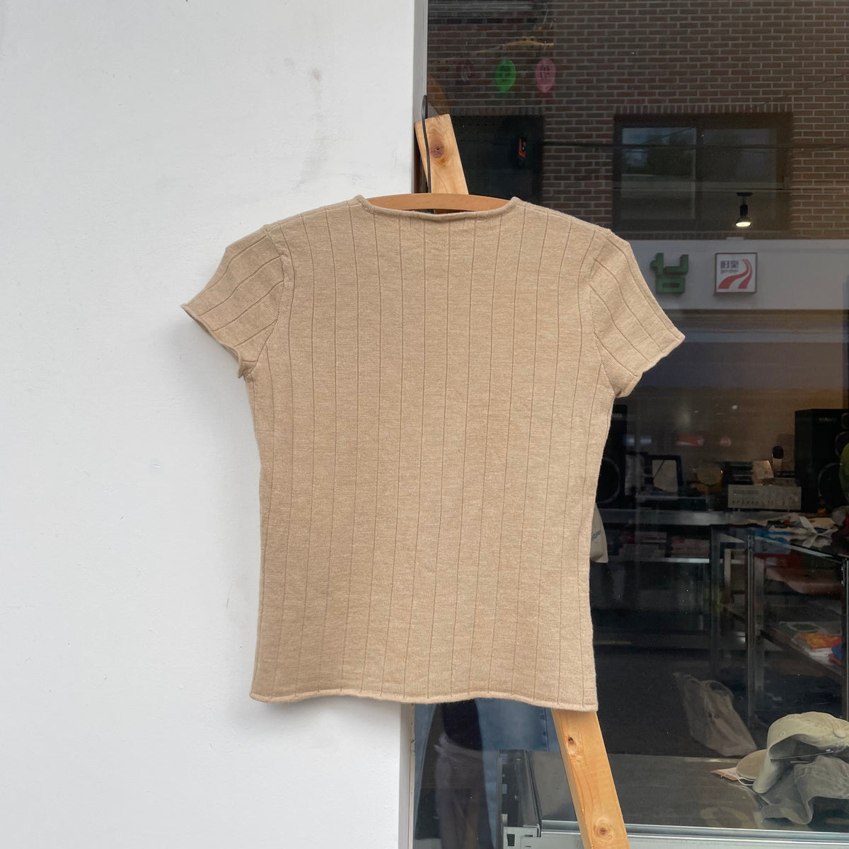 Rib Knit T-Shirt Beige
