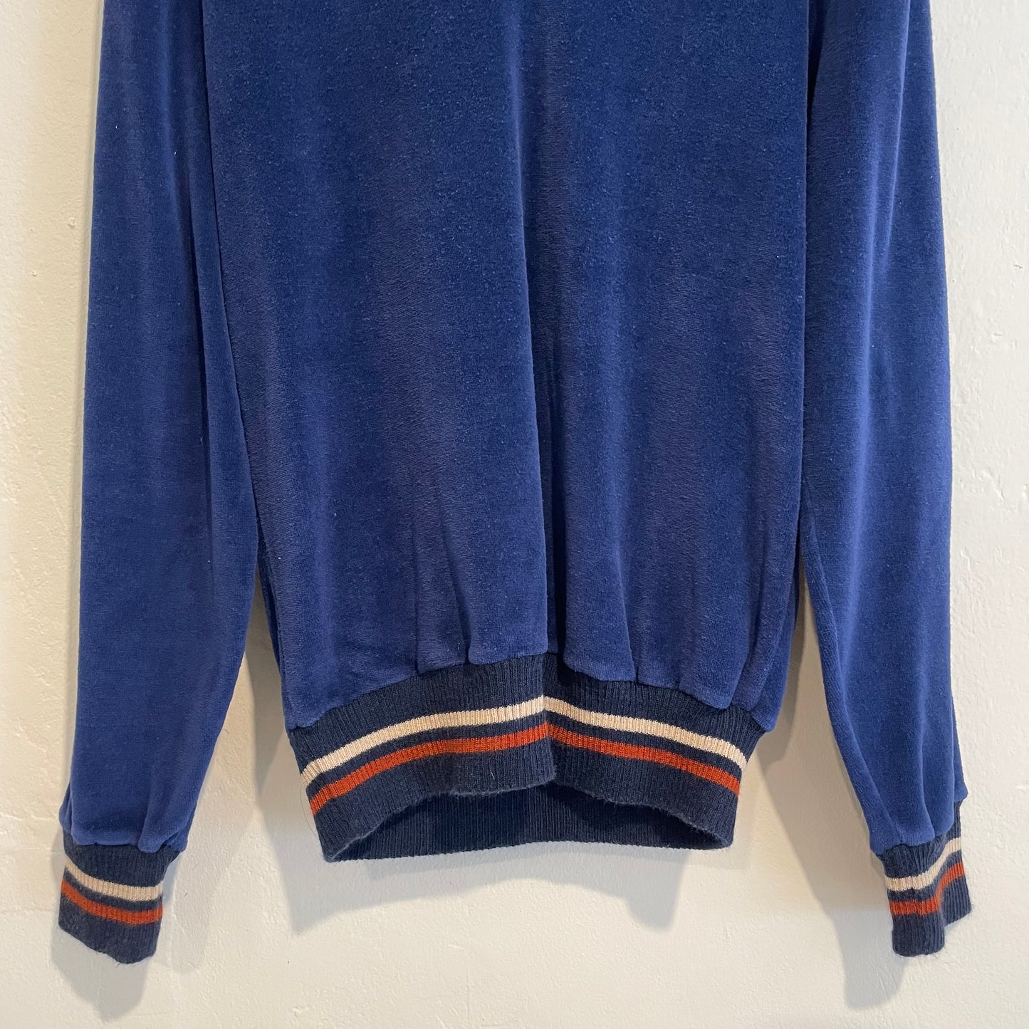 Velour V-neck Lined Rib Pullover Navy