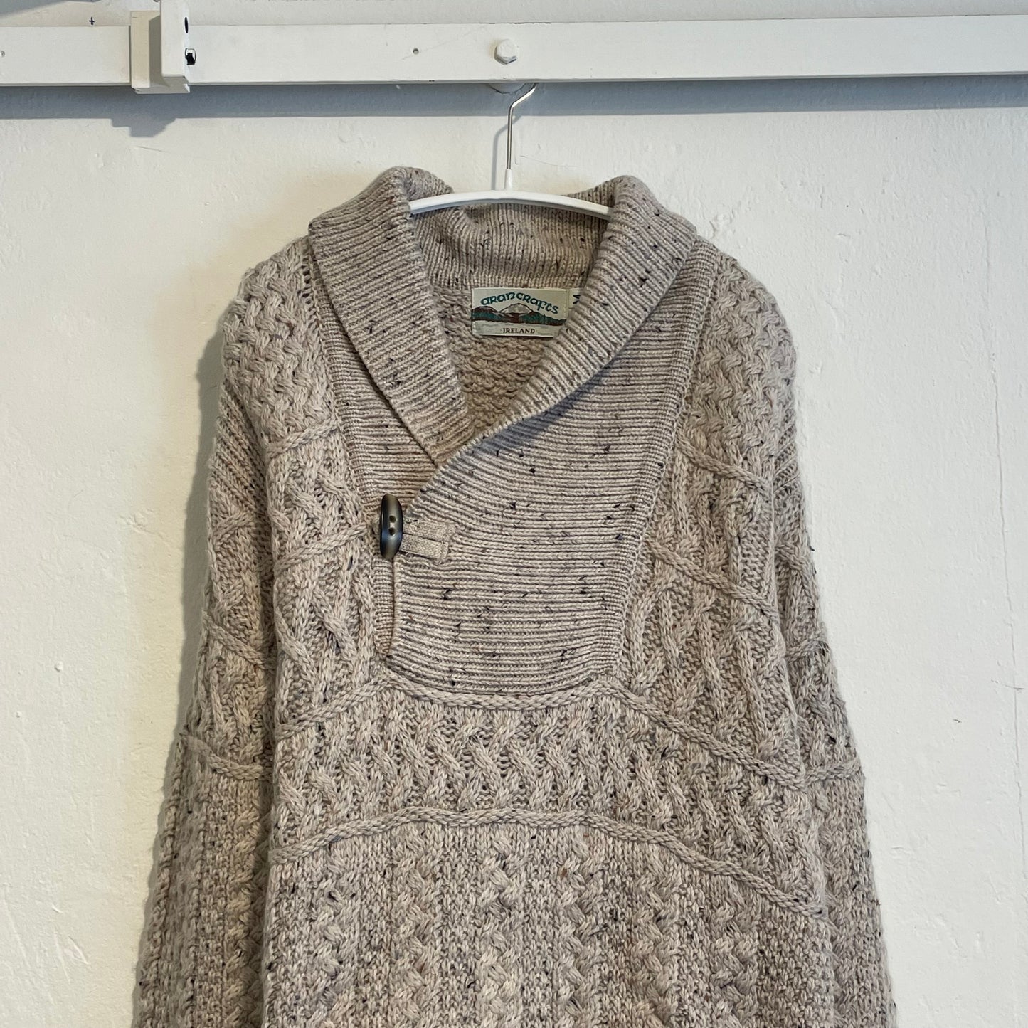 Shawl Collar Cable Knit Sweater Cream