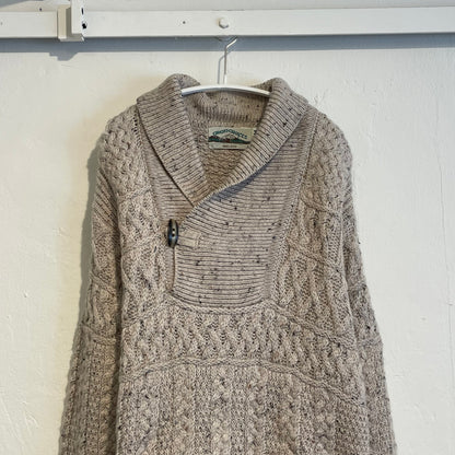 Shawl Collar Cable Knit Sweater Cream