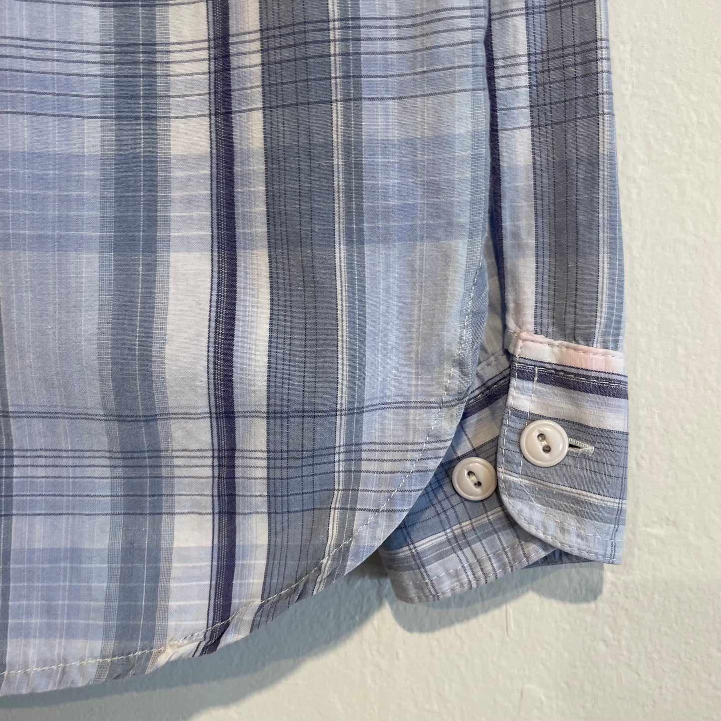 Plaid Button Up Work Shirt Cigarette Pocket Blue