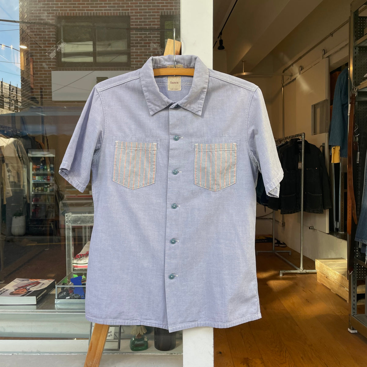 Contrast Pocket Work Shirt Short Sleeve Blue