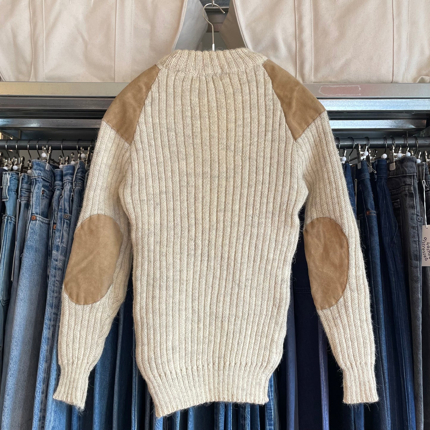 Suede Shoulder Knit Sweater Cream