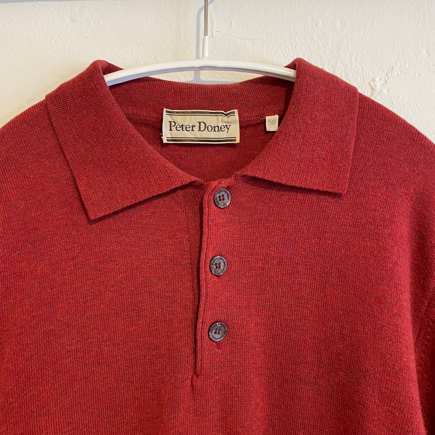 Virgin Wool Polo Knit Sweater Red