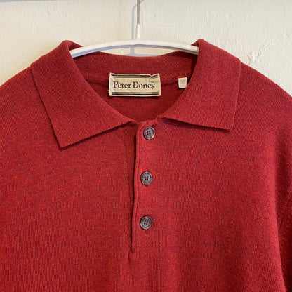 Virgin Wool Polo Knit Sweater Red