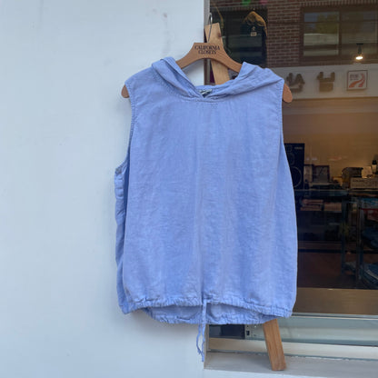 Sleeveless Hooded Linen Tops Blue