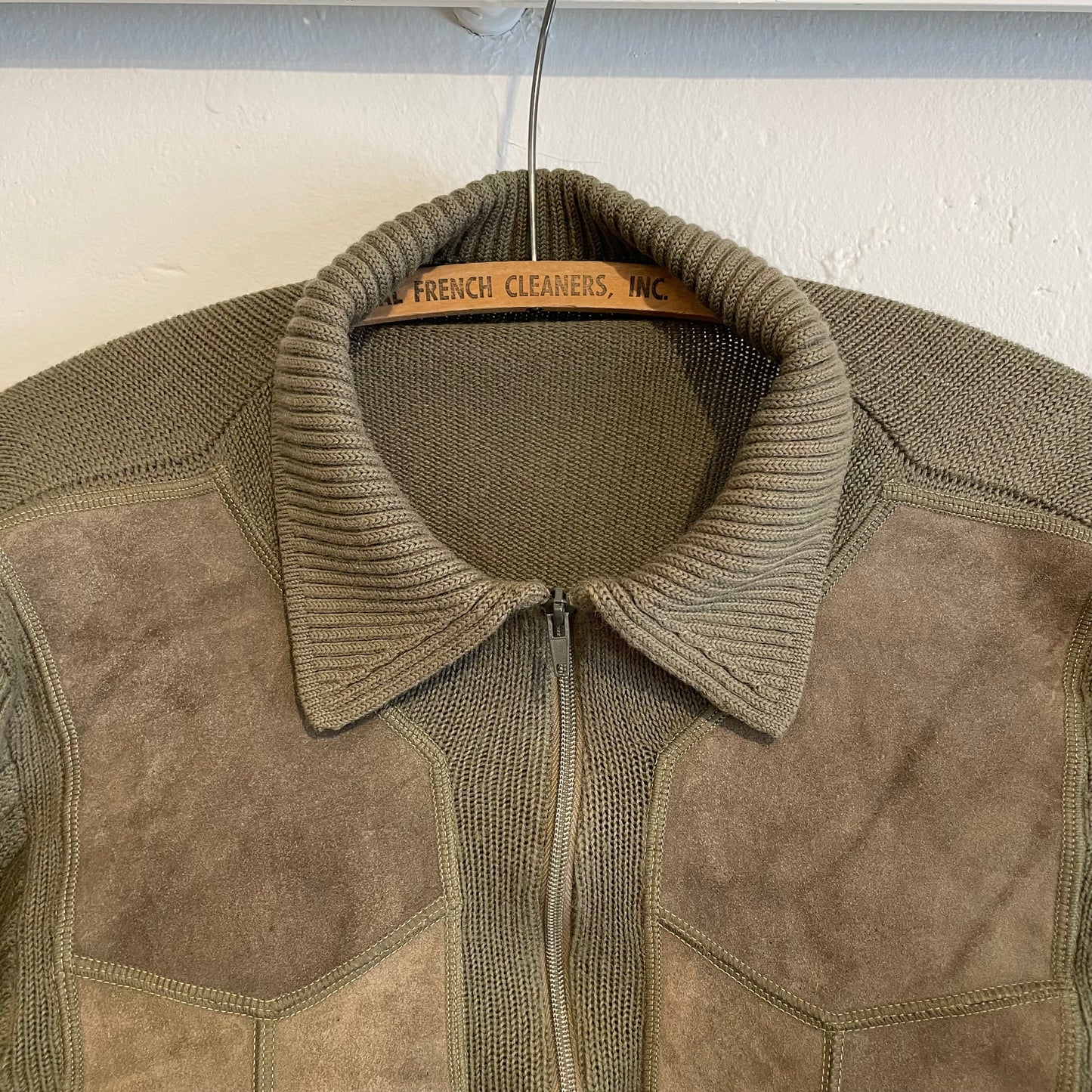 Panelled Knit Leather Zip Jacket