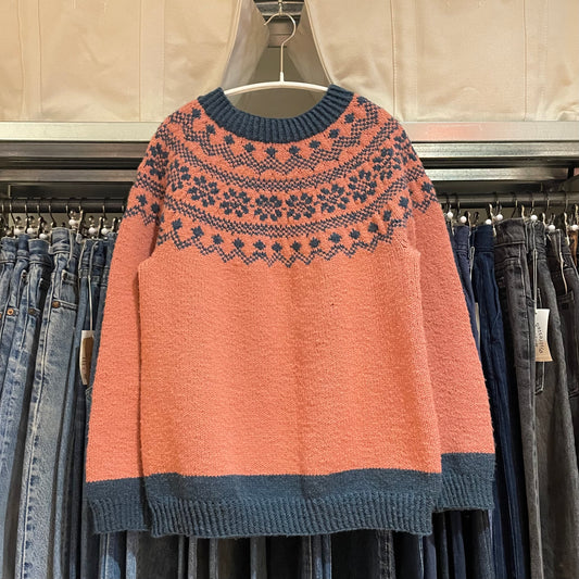 Fair Isle Handmade Knit Sweater Pink Blue
