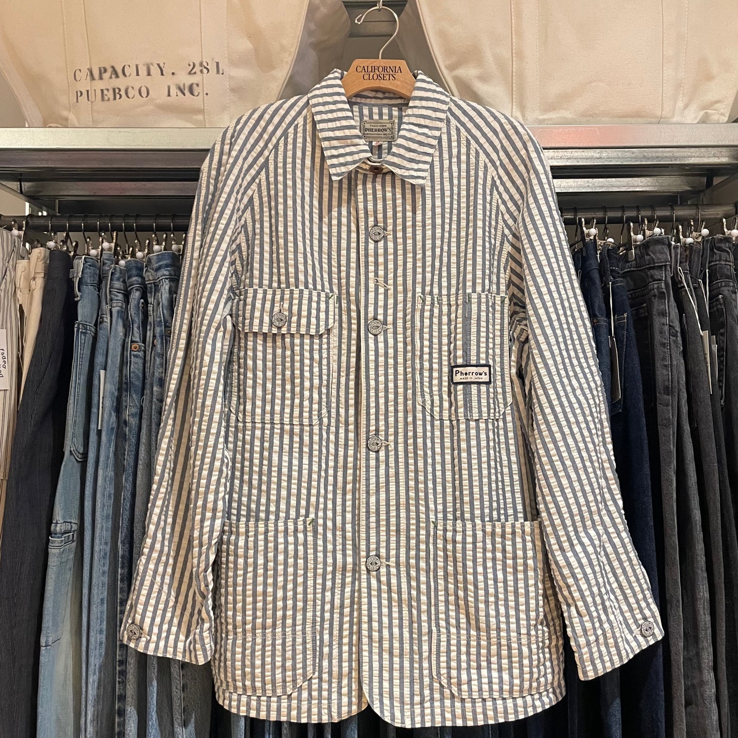 Hickory Stripe Seersucker Coverall Black/White