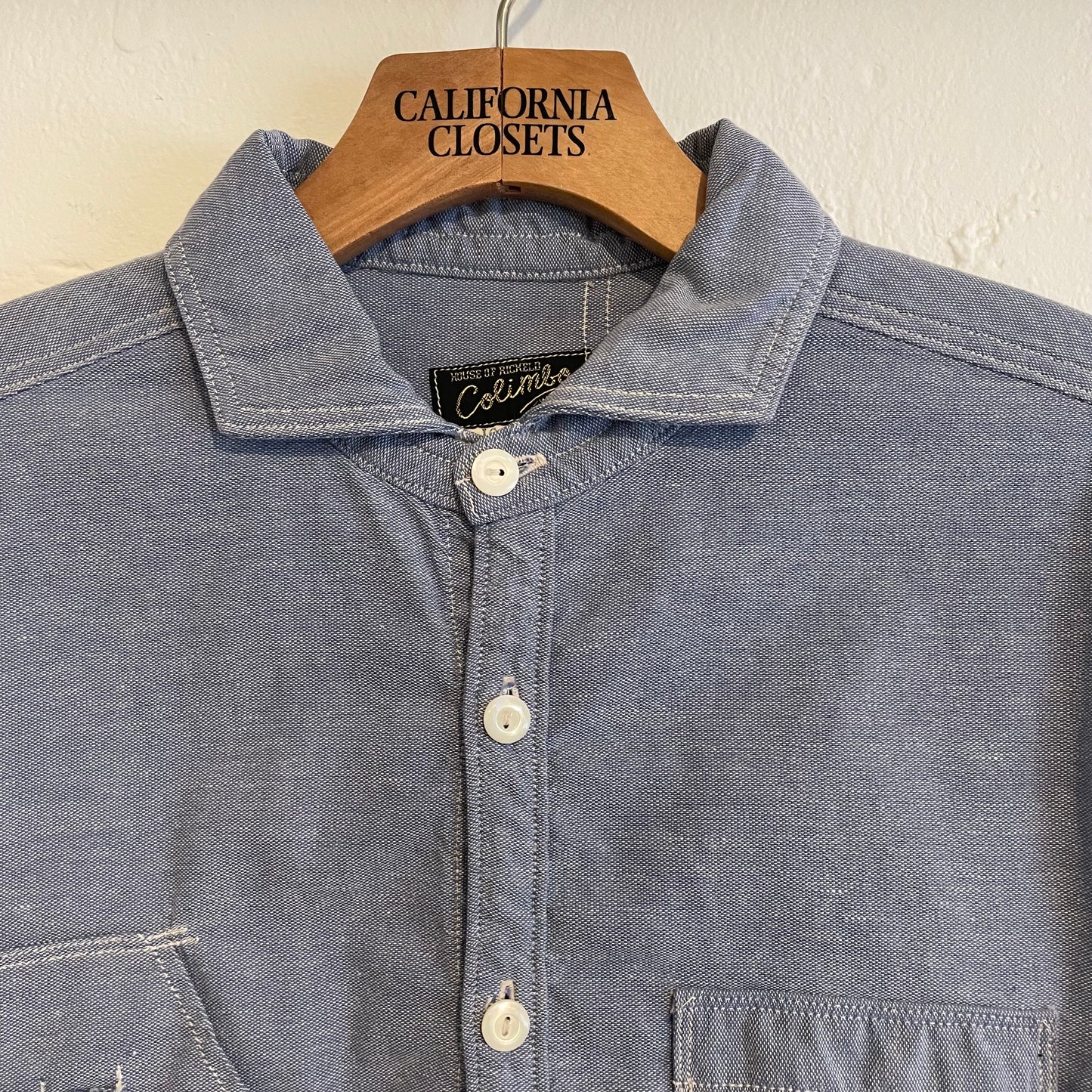 Chambray Band Collar Work Shirt Light Blue