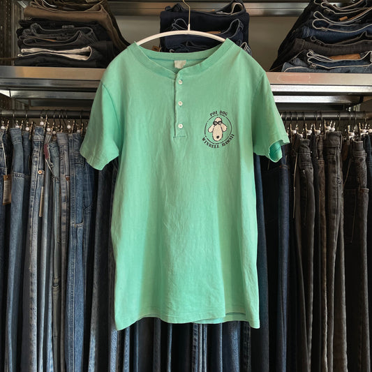 Poi Dog Cartoon Henley Tee Aqua 3-Button