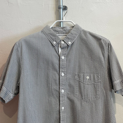 Striped Short-Sleeve Shirt White Black Double-Stitched