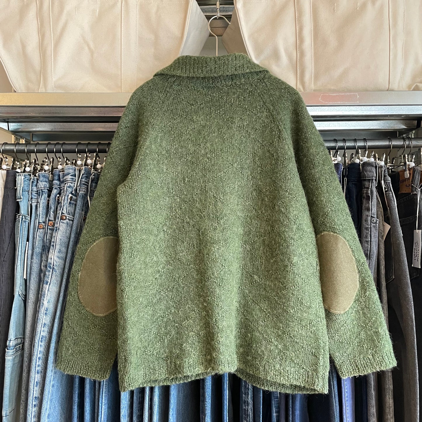 Elbow Patch Wool Cardigan Green