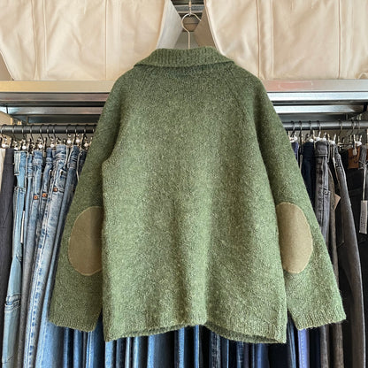 Elbow Patch Wool Cardigan Green
