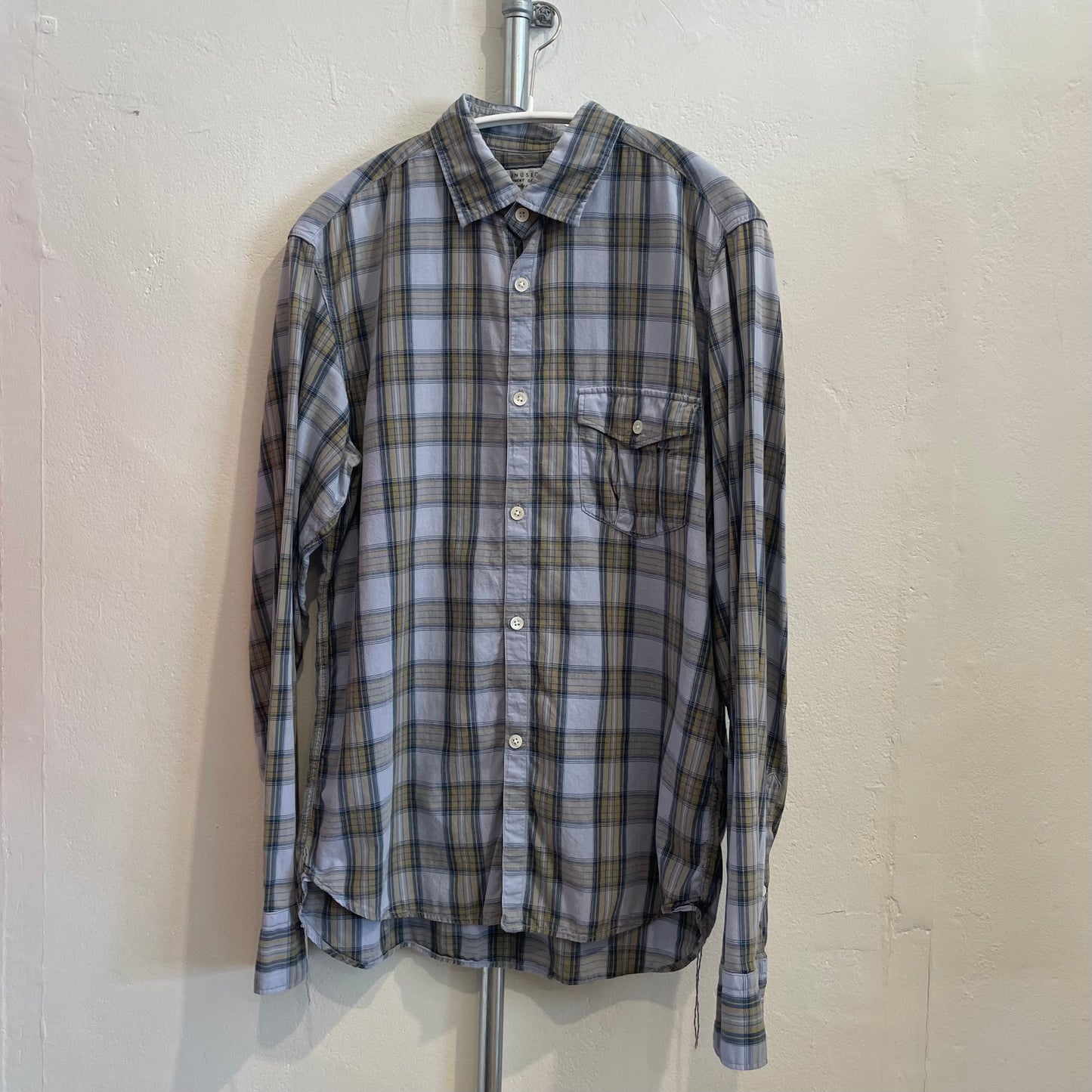 Lightweight Plaid Button-Up Shirt Blue/Yellow