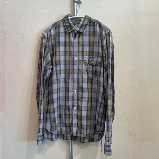 Lightweight Plaid Button-Up Shirt Blue/Yellow