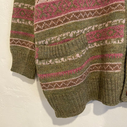 Fair Isle Knit Cardigan Green
