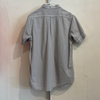 Striped Short-Sleeve Shirt White Black Double-Stitched