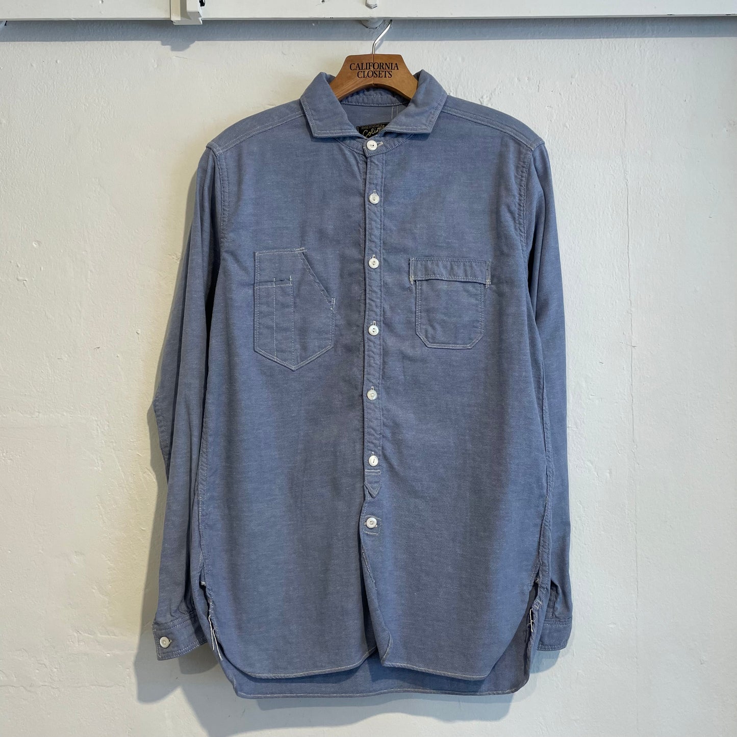 Chambray Band Collar Work Shirt Light Blue