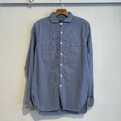 Chambray Band Collar Work Shirt Light Blue