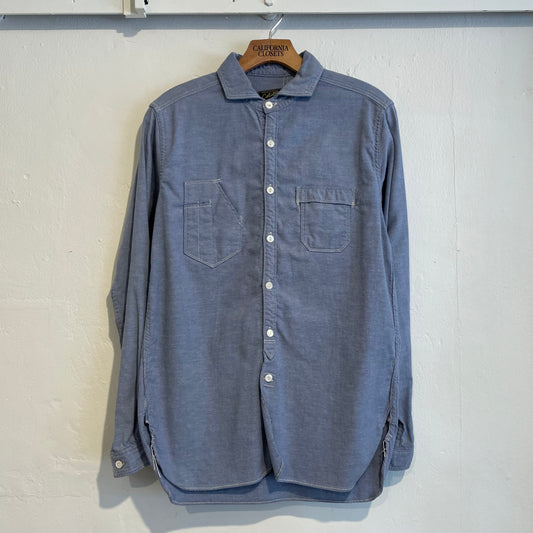 Chambray Band Collar Work Shirt Light Blue