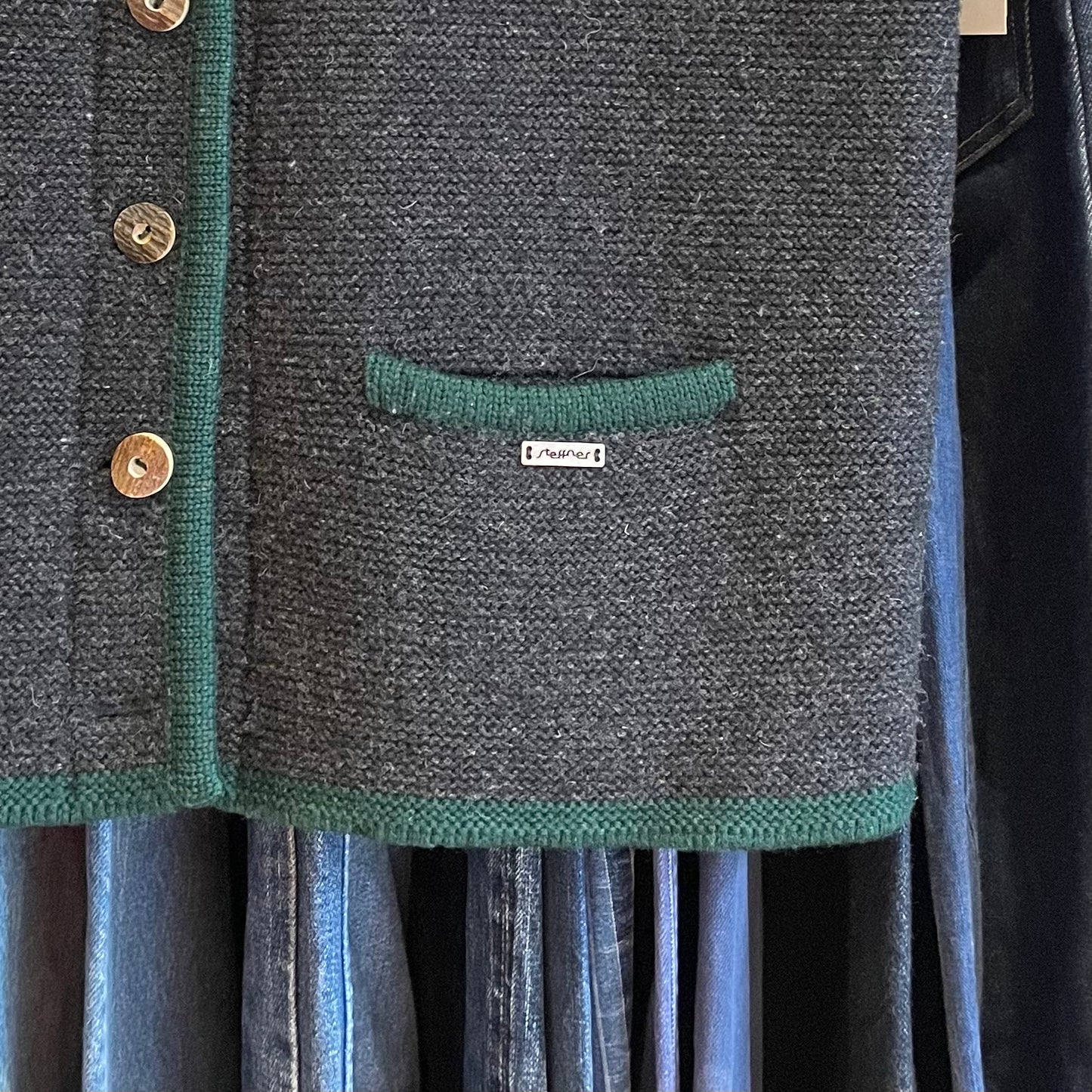 Traditional Wool Vest Charcoal Green Trim