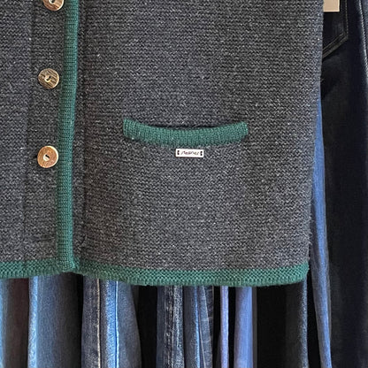 Traditional Wool Vest Charcoal Green Trim