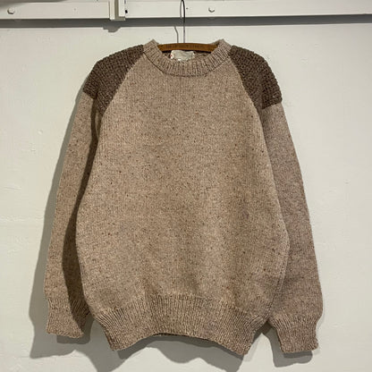 Elbow Patch Hand Knit Sweater Beige